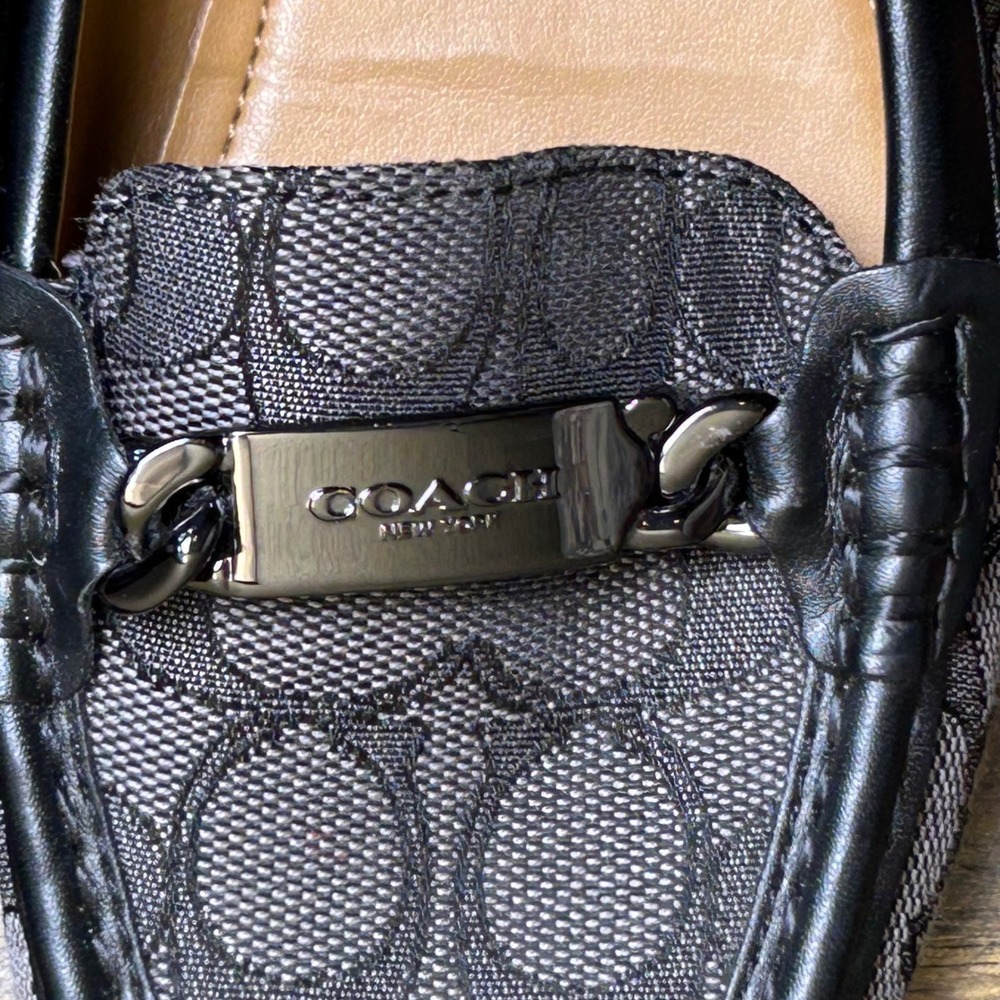 Coach Olive Signature Loafers Women 6.5B Black Canvas Driving Flats - Picture 9 of 13